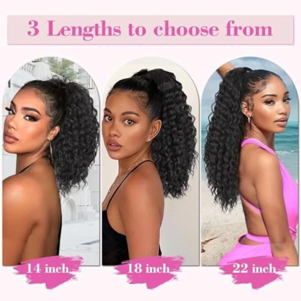 Black Synthetic Curly Ponytail Extension 14 Inch Clip-in Drawstring Stylish